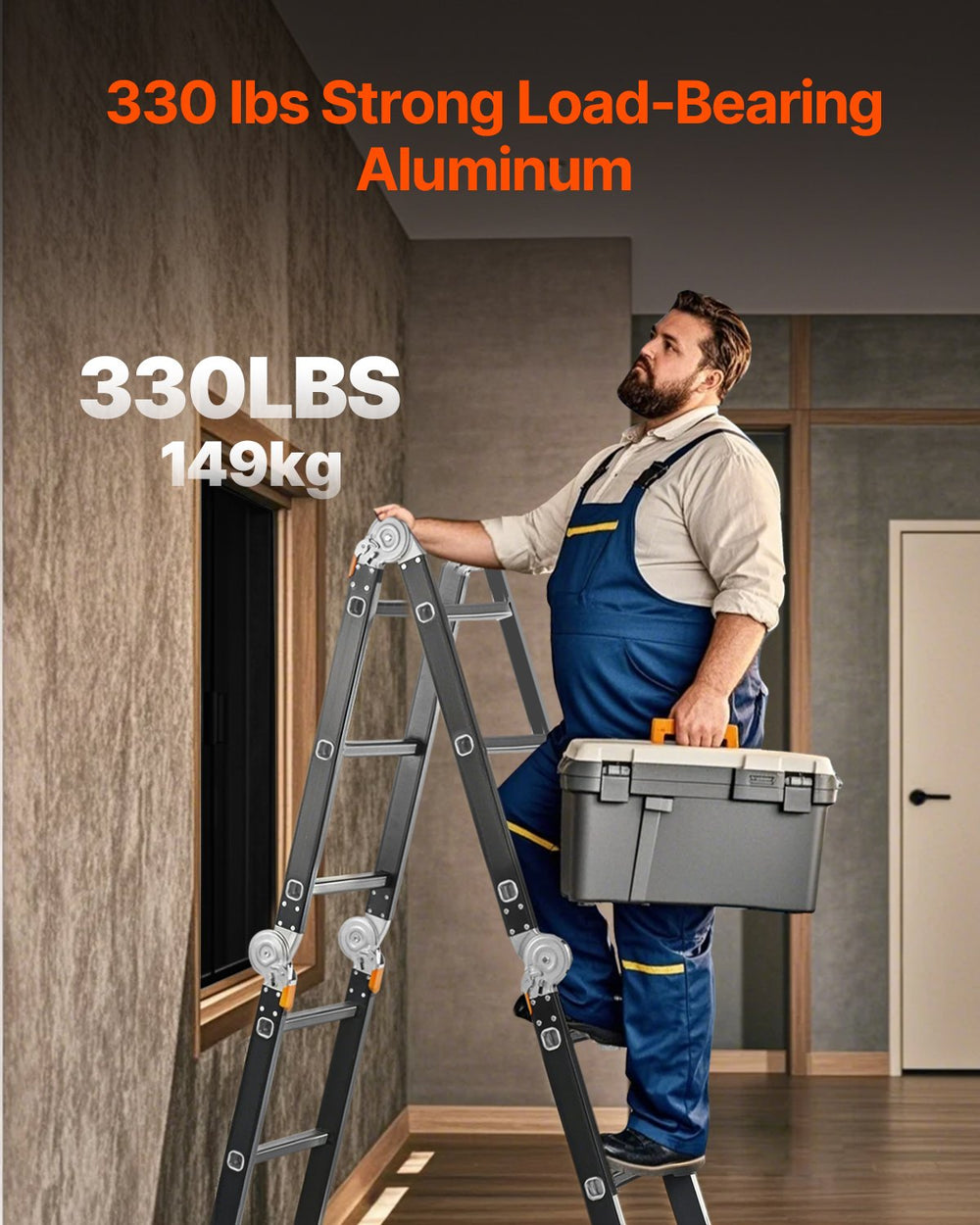 VEVOR Multi-Purpose Folding Ladder, 7-in-1 Tall Extension Step Ladder, A Frame 3 Step with Scaffolding Plank Telescoping Ladder, 12ft Reach Height Heavy Duty Ladder, 330 lbs Capacity for Home Outdoor
