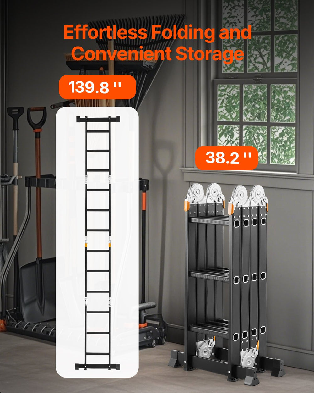 VEVOR Multi-Purpose Folding Ladder, 7-in-1 Tall Extension Step Ladder, A Frame 3 Step with Scaffolding Plank Telescoping Ladder, 12ft Reach Height Heavy Duty Ladder, 330 lbs Capacity for Home Outdoor