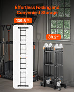 VEVOR Multi-Purpose Folding Ladder, 7-in-1 Tall Extension Step Ladder, A Frame 3 Step with Scaffolding Plank Telescoping Ladder, 12ft Reach Height Heavy Duty Ladder, 330 lbs Capacity for Home Outdoor