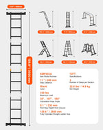 VEVOR Multi-Purpose Folding Ladder, 7-in-1 Tall Extension Step Ladder, A Frame 3 Step with Scaffolding Plank Telescoping Ladder, 12ft Reach Height Heavy Duty Ladder, 330 lbs Capacity for Home Outdoor