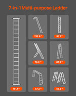VEVOR Multi-Purpose Folding Ladder, 7-in-1 Tall Extension Step Ladder, A Frame 4 Step Telescoping Ladder, 15.5ft Reach Height Heavy Duty Adjustable Ladder, 330 lbs Capacity for Home Outdoor