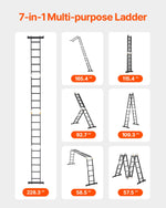 VEVOR Multi-Purpose Folding Ladder, 7-in-1 Tall Extension Step Ladder, A Frame 5 Step Telescoping Ladder, 19ft Reach Height Heavy Duty Adjustable Ladder, 330 lbs Capacity for Home Outdoor