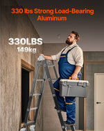 VEVOR Multi-Purpose Folding Ladder, 7-in-1 Tall Extension Step Ladder, A Frame 5 Step Telescoping Ladder, 19ft Reach Height Heavy Duty Adjustable Ladder, 330 lbs Capacity for Home Outdoor