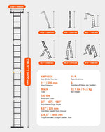 VEVOR Multi-Purpose Folding Ladder, 7-in-1 Tall Extension Step Ladder, A Frame 5 Step Telescoping Ladder, 19ft Reach Height Heavy Duty Adjustable Ladder, 330 lbs Capacity for Home Outdoor