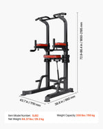 VEVOR Pull Up Bar, 150kg Power Tower Dip Station, Workout Dip Station with H-Shaped Stable Base & Assistance Platform, Adjustable 9 Level Height Pullup Stand for Back, 3-Level Adjustable Elbow Pads