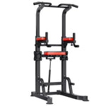VEVOR Pull Up Bar, 150kg Power Tower Dip Station, Workout Dip Station with H-Shaped Stable Base & Assistance Platform, Adjustable 9 Level Height Pullup Stand for Back, 3-Level Adjustable Elbow Pads