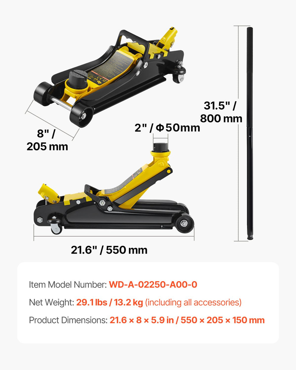 VEVOR Floor Jack, 2.5 Ton Low Profile Floor Jack, Heavy-duty Steel Racing Floor Jack With Single Piston Lift Pump, Floor Jack Lifting Range 85 mm-380 mm