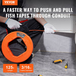 VEVOR Fish Tape, 38.1m, 4.5mm, PET Wire Puller with Optimized Housing and Handle, Easy-to-Use Cable Puller Tool, Flexible Wire Fishing Tools for Walls and Electrical Conduit, Non-Conductive