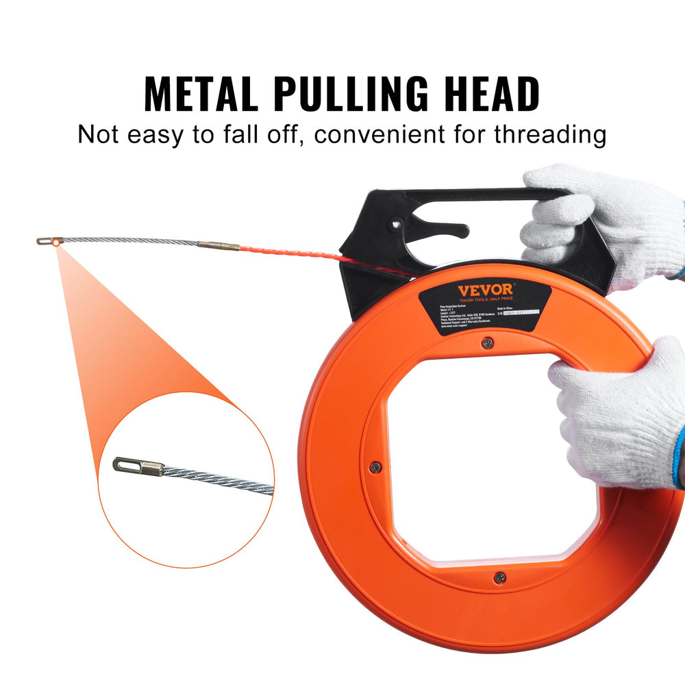 VEVOR Fish Tape, 38.1m, 4.5mm, PET Wire Puller with Optimized Housing and Handle, Easy-to-Use Cable Puller Tool, Flexible Wire Fishing Tools for Walls and Electrical Conduit, Non-Conductive