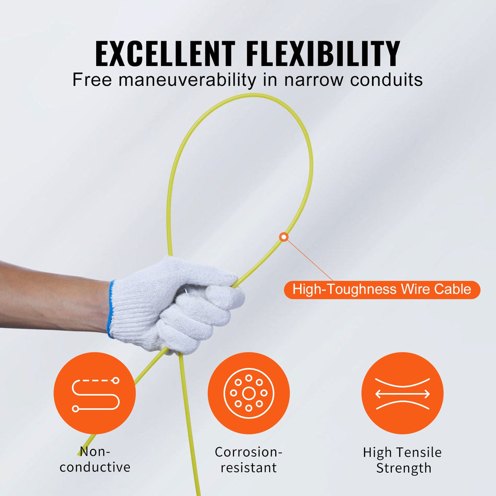 VEVOR Fish Tape Wire Cable Line Puller 60,96 m 4,7 mm (200ft 3/16in) Fiberglass High Plastic Case