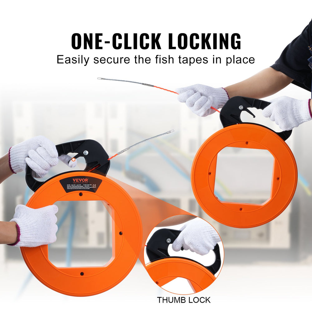 VEVOR Fish Tape Wire Cable Line Puller 30.5 m, 6.35 mm(100-foot, 1/4-inch) PET with High Plastic Case