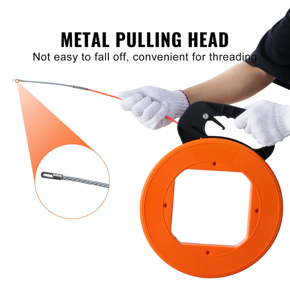 VEVOR Fish Tape Wire Cable Line Puller 30.5 m, 6.35 mm(100-foot, 1/4-inch) PET with High Plastic Case