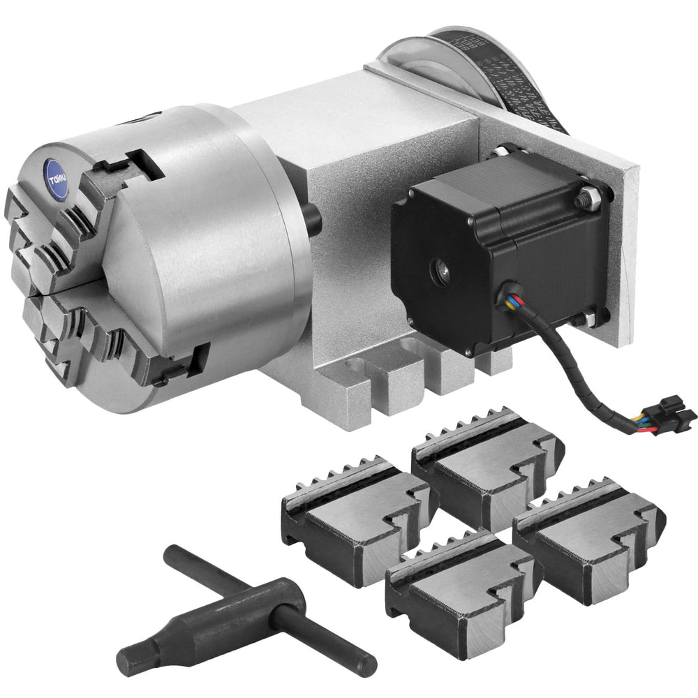 VEVOR CNC Rotational Rotary Axis 4-Jaw Chuck 100mm Hollow Shaft 4th Axis Rotary Axis Tailstock CNC Router Engraver Machine