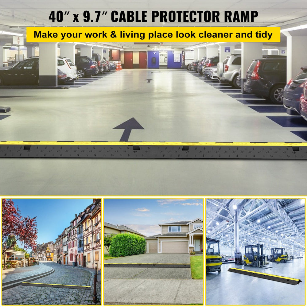 VEVOR Cable Protector Ramp 101x24.5x5 cm , 5 Packs 2 Channels Speed Bump Hump, Rubber Modular Speed Bump Rated 4989.5 kg Load Capacity, Protective Wire Cord Ramp Driveway Rubber Traffic Speed Bumps Cable Protector