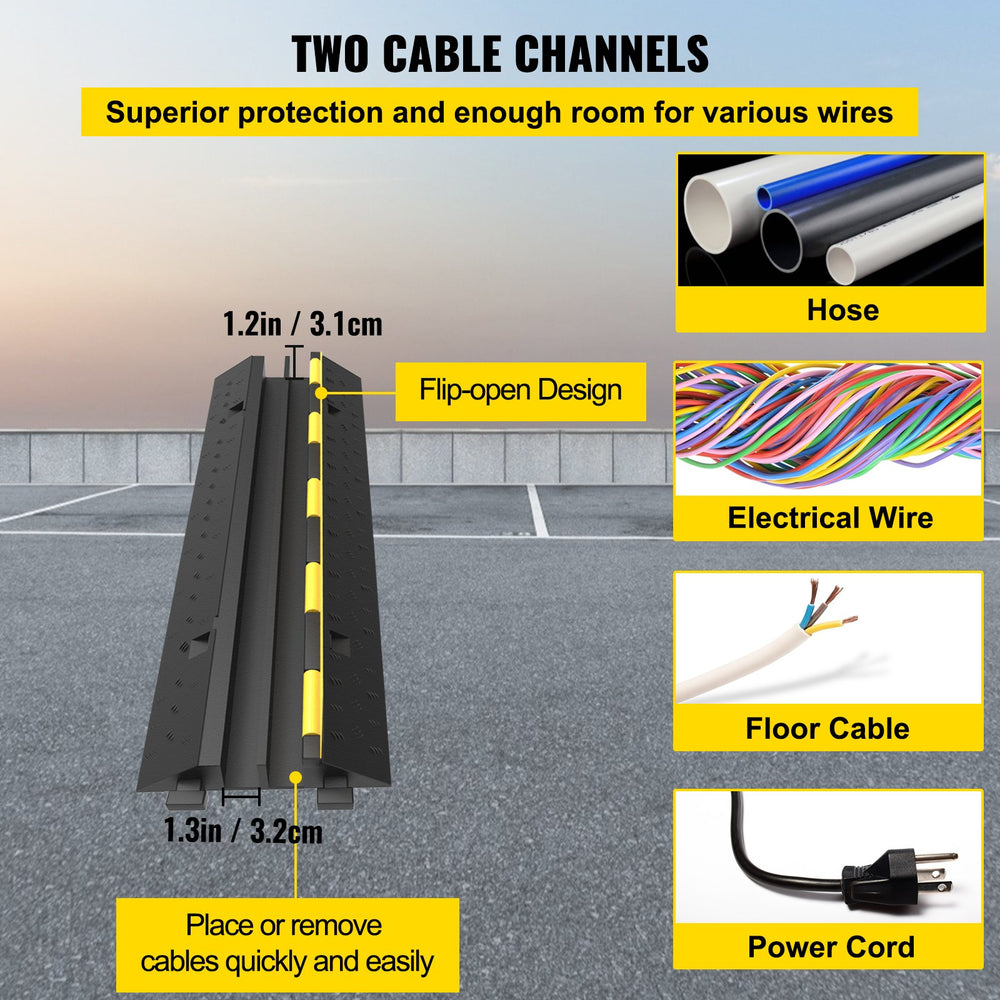 VEVOR Cable Protector Ramp 101x24.5x5 cm , 5 Packs 2 Channels Speed Bump Hump, Rubber Modular Speed Bump Rated 4989.5 kg Load Capacity, Protective Wire Cord Ramp Driveway Rubber Traffic Speed Bumps Cable Protector