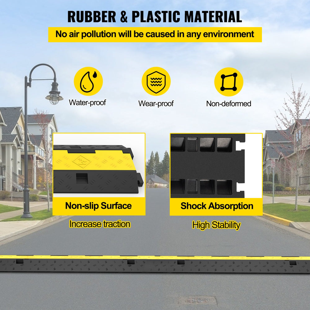VEVOR Cable Protector Ramp 101x24.5x5 cm , 5 Packs 2 Channels Speed Bump Hump, Rubber Modular Speed Bump Rated 4989.5 kg Load Capacity, Protective Wire Cord Ramp Driveway Rubber Traffic Speed Bumps Cable Protector