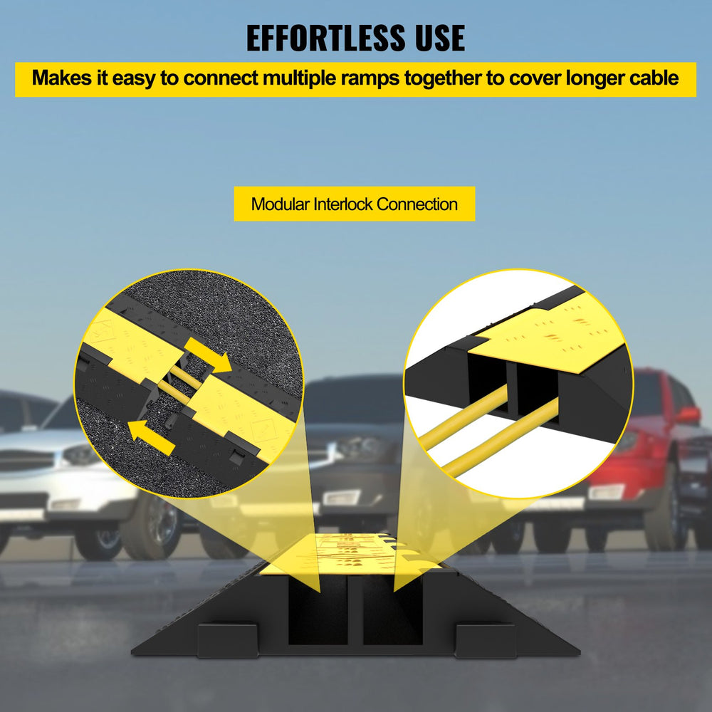 VEVOR Cable Protector Ramp 101x24.5x5 cm , 5 Packs 2 Channels Speed Bump Hump, Rubber Modular Speed Bump Rated 4989.5 kg Load Capacity, Protective Wire Cord Ramp Driveway Rubber Traffic Speed Bumps Cable Protector