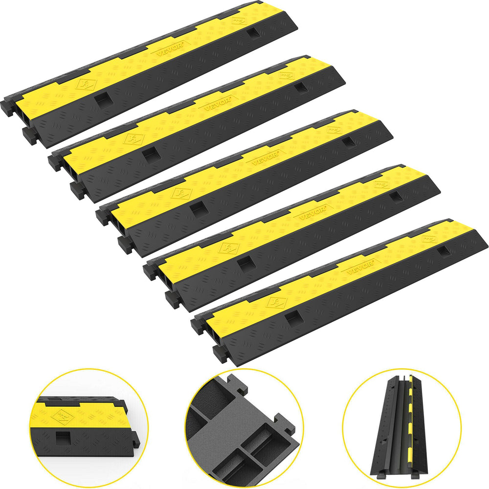 VEVOR Cable Protector Ramp 101x24.5x5 cm , 5 Packs 2 Channels Speed Bump Hump, Rubber Modular Speed Bump Rated 4989.5 kg Load Capacity, Protective Wire Cord Ramp Driveway Rubber Traffic Speed Bumps Cable Protector
