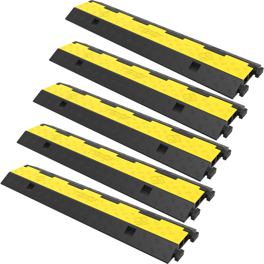 VEVOR Cable Protector Ramp 101x24.5x5 cm , 5 Packs 2 Channels Speed Bump Hump, Rubber Modular Speed Bump Rated 4989.5 kg Load Capacity, Protective Wire Cord Ramp Driveway Rubber Traffic Speed Bumps Cable Protector