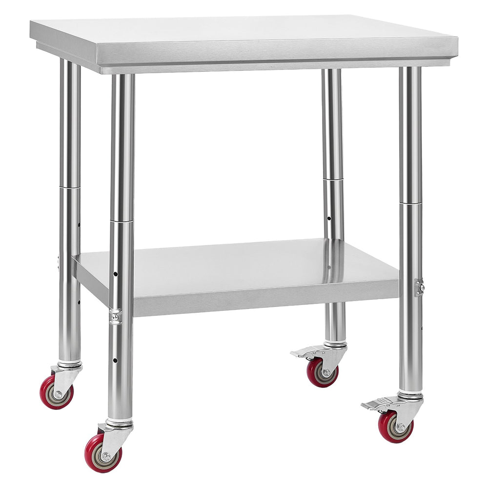 VEVOR Stainless Steel Table, 60 x 76 cm Food Prep Worktable with Wheels, Kitchen Prep Table with Adjustable Undershelf Workstations for Commercial Kitchen, Restaurant, Hotel and Garage, Outdoor