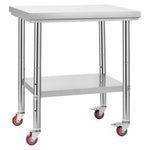 VEVOR Stainless Steel Table, 60 x 76 cm Food Prep Worktable with Wheels, Kitchen Prep Table with Adjustable Undershelf Workstations for Commercial Kitchen, Restaurant, Hotel and Garage, Outdoor