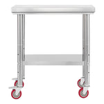 VEVOR Stainless Steel Table, 60 x 76 cm Food Prep Worktable with Wheels, Kitchen Prep Table with Adjustable Undershelf Workstations for Commercial Kitchen, Restaurant, Hotel and Garage, Outdoor