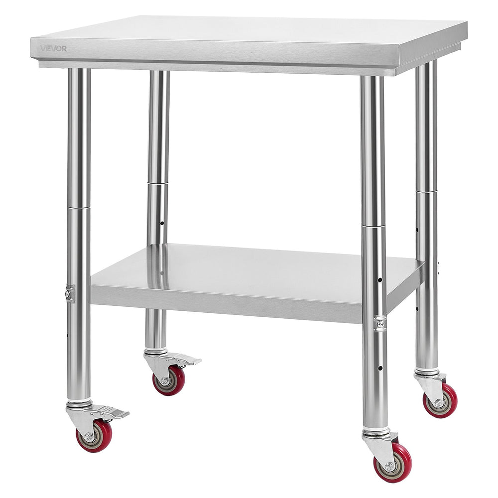 VEVOR Stainless Steel Table, 60 x 76 cm Food Prep Worktable with Wheels, Kitchen Prep Table with Adjustable Undershelf Workstations for Commercial Kitchen, Restaurant, Hotel and Garage, Outdoor