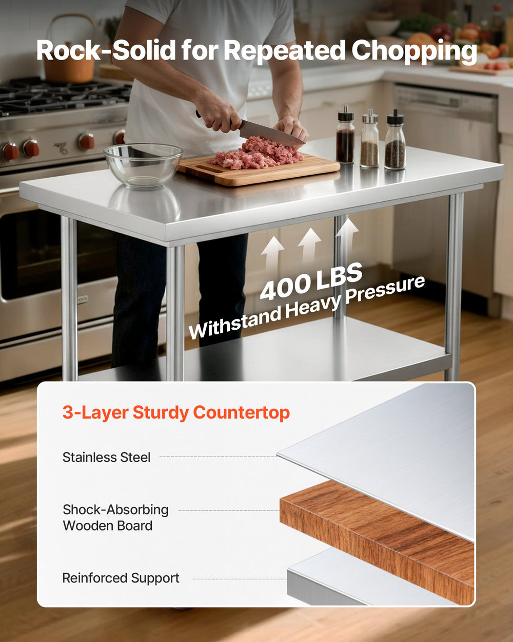 VEVOR Stainless Steel Table, 60 x 90 cm Food Prep Worktable with Wheels, Kitchen Prep Table with Adjustable Undershelf Workstations for Commercial Kitchen, Restaurant, Hotel and Garage, Outdoor