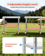 VEVOR Stainless Steel Table, 60 x 90 cm Food Prep Worktable with Wheels, Kitchen Prep Table with Adjustable Undershelf Workstations for Commercial Kitchen, Restaurant, Hotel and Garage, Outdoor