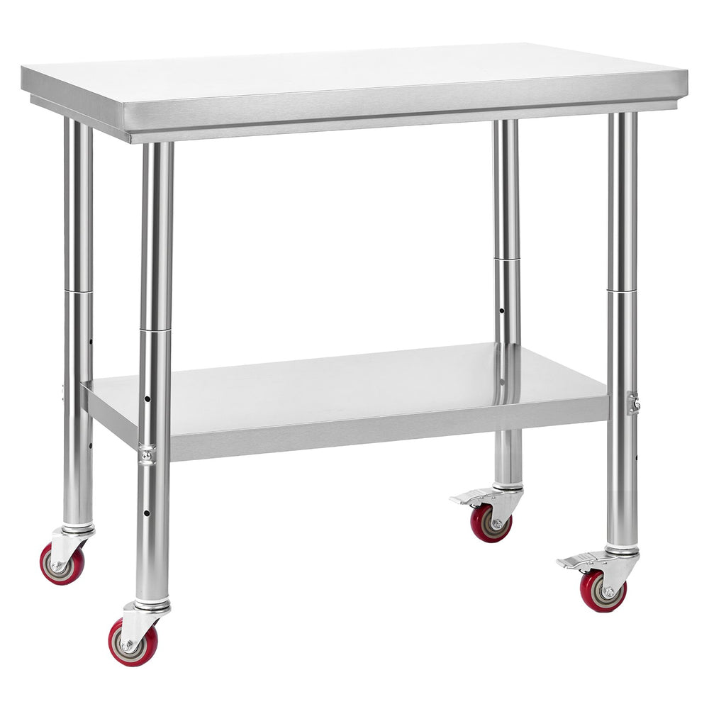 VEVOR Stainless Steel Table, 60 x 90 cm Food Prep Worktable with Wheels, Kitchen Prep Table with Adjustable Undershelf Workstations for Commercial Kitchen, Restaurant, Hotel and Garage, Outdoor