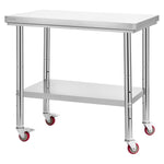 VEVOR Stainless Steel Table, 60 x 90 cm Food Prep Worktable with Wheels, Kitchen Prep Table with Adjustable Undershelf Workstations for Commercial Kitchen, Restaurant, Hotel and Garage, Outdoor