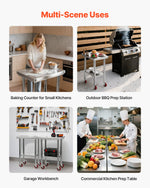 VEVOR Stainless Steel Table, 61 x 45 cm Food Prep Worktable with Wheels, Kitchen Prep Table with Adjustable Undershelf Workstations for Commercial Kitchen, Restaurant, Hotel and Garage, Outdoor