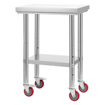 VEVOR Stainless Steel Table, 61 x 45 cm Food Prep Worktable with Wheels, Kitchen Prep Table with Adjustable Undershelf Workstations for Commercial Kitchen, Restaurant, Hotel and Garage, Outdoor