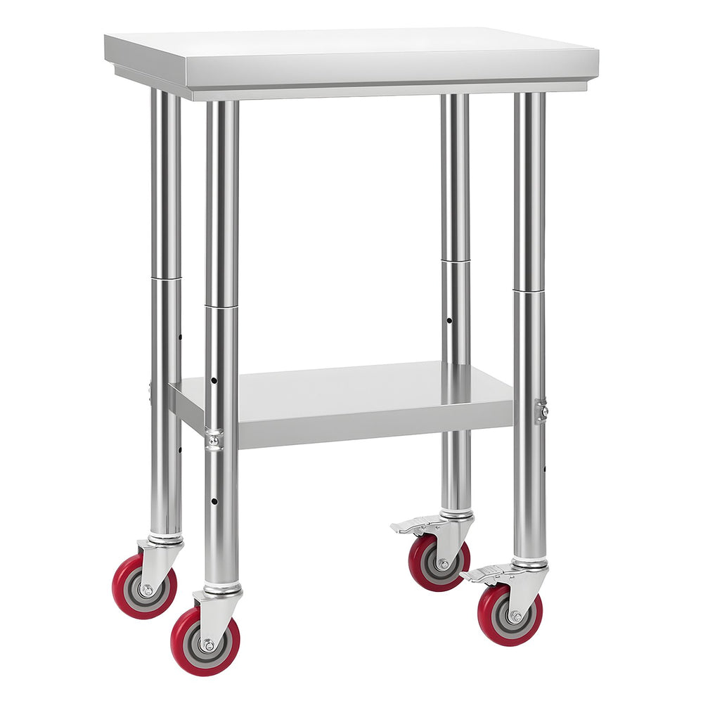 VEVOR Stainless Steel Table, 61 x 45 cm Food Prep Worktable with Wheels, Kitchen Prep Table with Adjustable Undershelf Workstations for Commercial Kitchen, Restaurant, Hotel and Garage, Outdoor