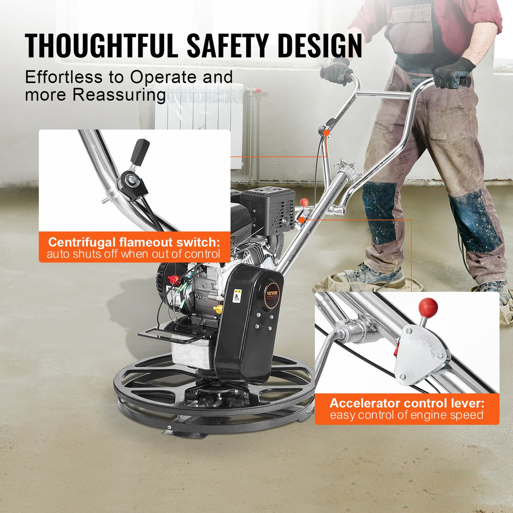 VEVOR Power Trowel, 24” Walk-Behind Cement Trowel with Float Pan, 6HP Gas-Powered Smooth Concrete Surface Finisher, Heavy Duty Commercial Screed Concrete Cement with Finishing Blade, Orange