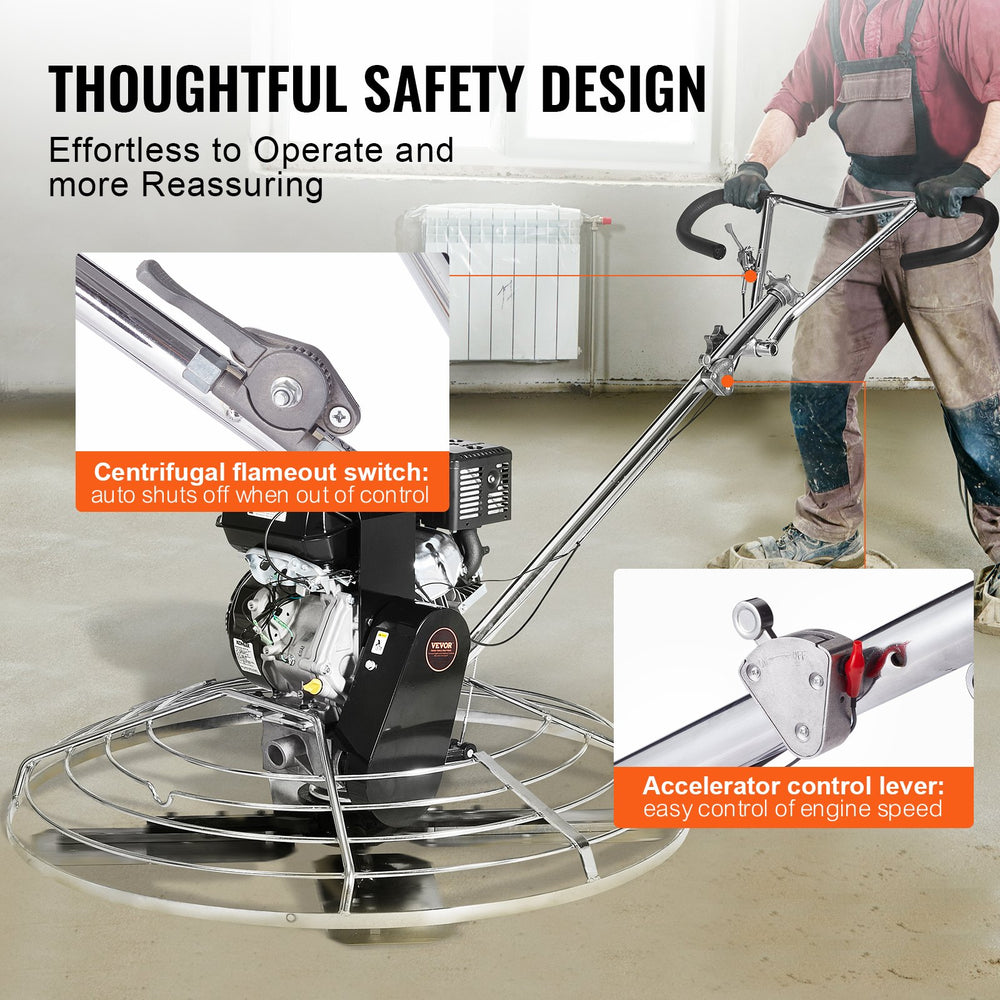 VEVOR Power Trowel, 46” Walk-Behind Cement Trowel with Float Pan, 14HP Gas-Powered Smooth Concrete Surface Finisher, Heavy Duty Commercial Screed Concrete Cement with Finishing Blade, Orange