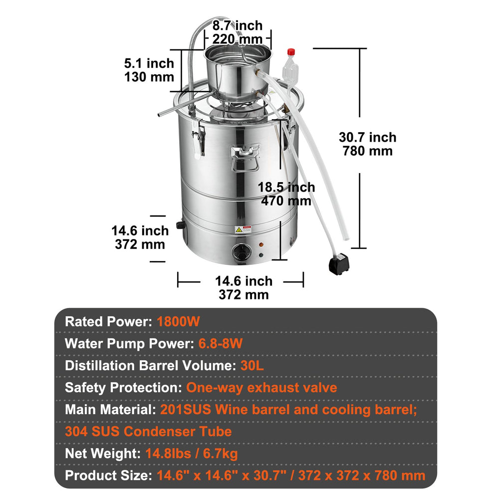 VEVOR Still Water Distiller 34.1L with Thumper Keg & Water Pump