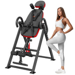 VEVOR Inversion Table, 300 lbs Capacity Heavy Duty Inversion Table, Decompression Back Stretcher Machine, Strength Training Equipment with Headrest, Ankle Lock, Adjustable Protective Belt, Red/Black