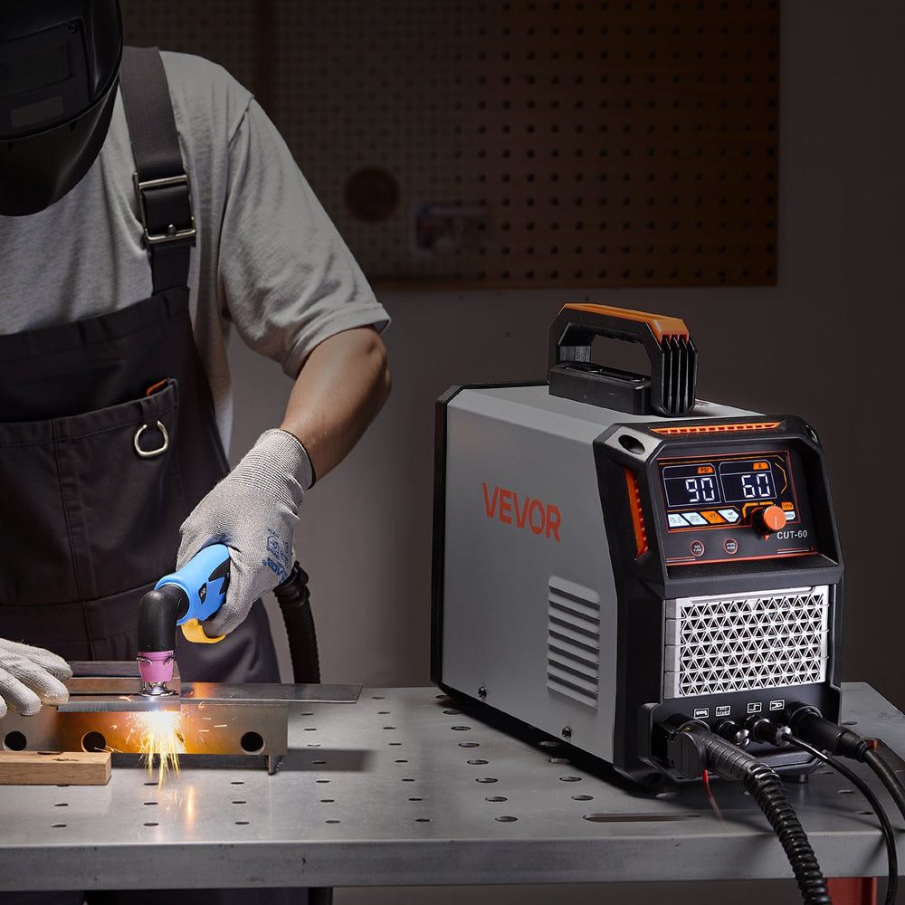 VEVOR Plasma Cutter, 60A Non-Touch Pilot Arc Plasma Cutting Machine, Digital Display IGBT Inverter - with 2T/4T Function & Adjustable PA/PT Time for Industrial Use (400V 3-Phase Power Supply)