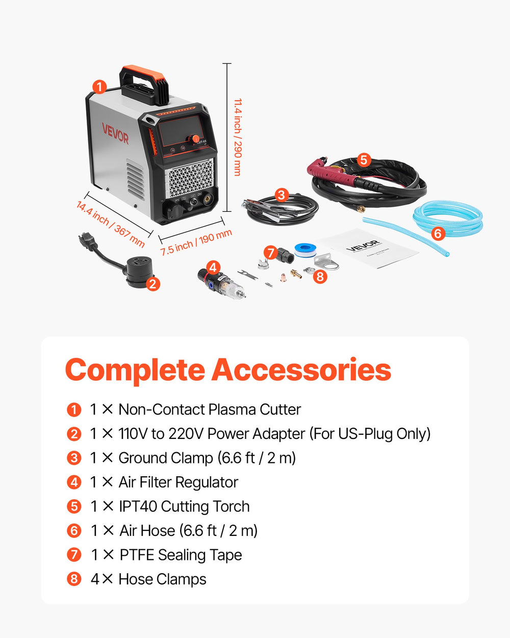 VEVOR Plasma Cutter, 65A Non-Touch Pilot Arc Plasma Cutting Machine Non-High Frequency - with 2T/4T Function & Adjustable PT Time, Digital Display IGBT Inverter for Home Repairs, Workshops