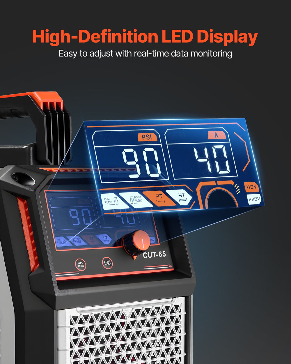 VEVOR Plasma Cutter, 65A Non-Touch Pilot Arc Plasma Cutting Machine, 220V Digital Display IGBT Inverter with 2T/4T Function & Adjustable PA/PT Time for Home Repairs, Workshops