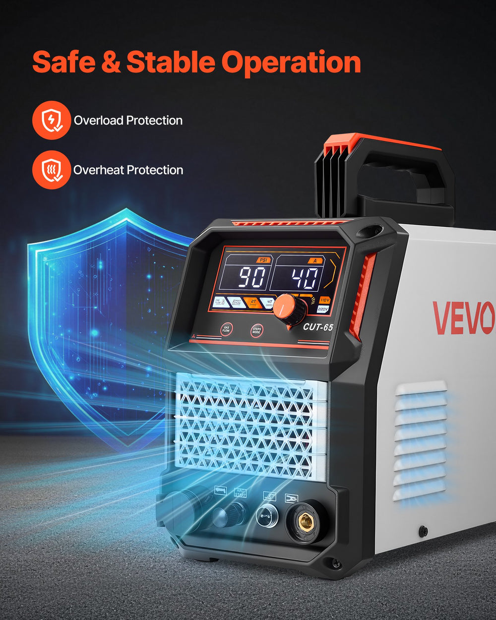 VEVOR Plasma Cutter, 65A Non-Touch Pilot Arc Plasma Cutting Machine, 220V Digital Display IGBT Inverter with 2T/4T Function & Adjustable PA/PT Time for Home Repairs, Workshops