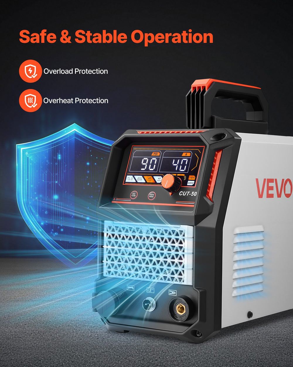 VEVOR Plasma Cutter, 50A Plasma Cutting Machine, 220V Digital Display IGBT Inverter Cutter Machine with 2T/4T Function & Adjustable PA/PT Time for Home Repairs, Workshops