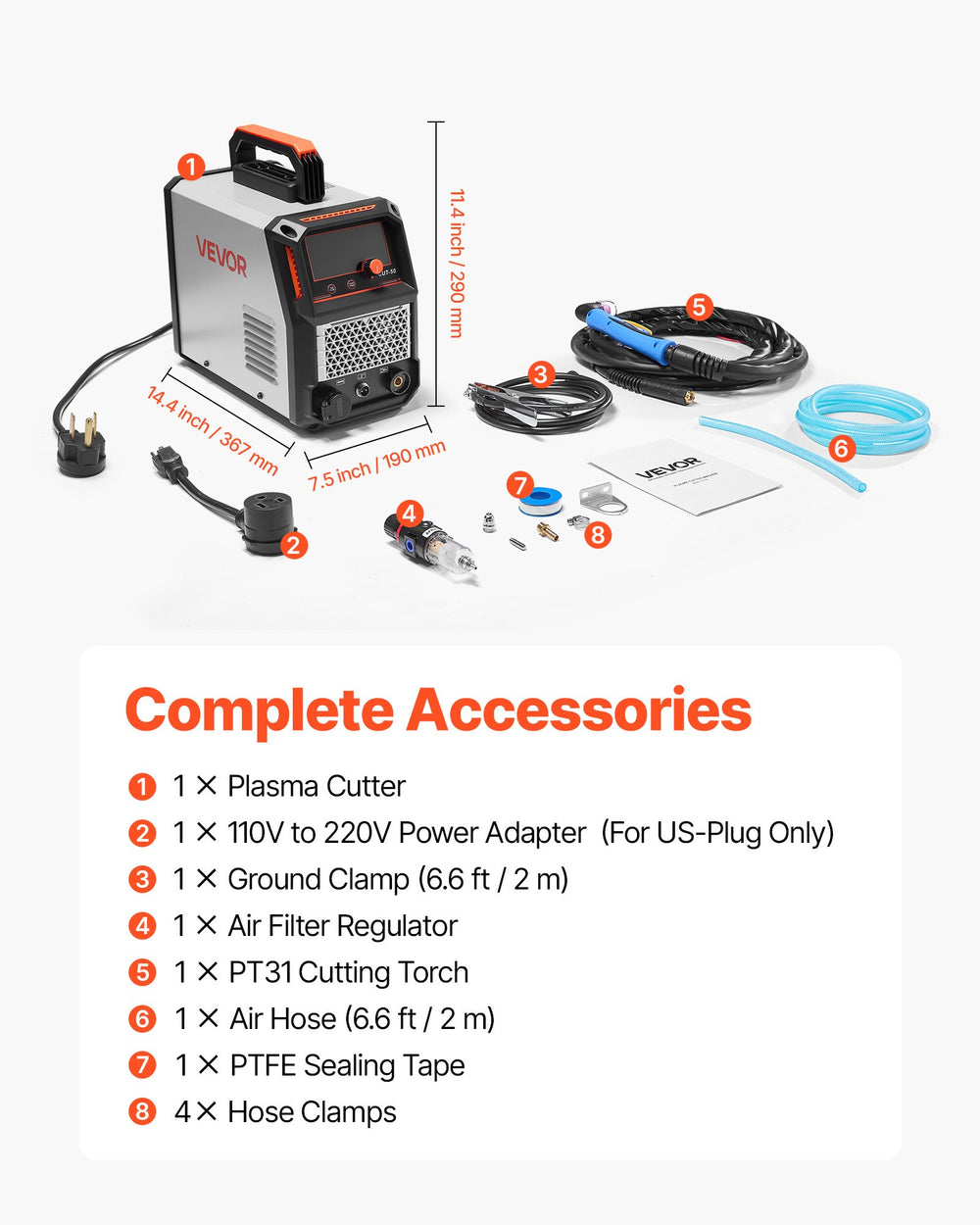 VEVOR Plasma Cutter, 50A Plasma Cutting Machine, 220V Digital Display IGBT Inverter Cutter Machine with 2T/4T Function & Adjustable PA/PT Time for Home Repairs, Workshops