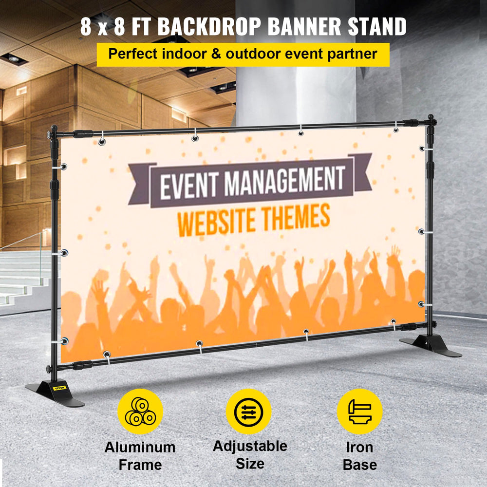 VEVOR 243.8 cm Backdrop Banner Stand Step and Repeat Adjustable Telescopic Lightweight Trade Show Display Wall Exhibitor with Carrying Bag