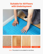 VEVOR Floor Underlayment 27.9 m², 3-in-1 2 mm Thick Flooring Padding with Tape & Vapor Barrier, Heavy Duty EPE Foam with Blue PE, Soundproofing & Noise Reduction, for Laminate Wood (3 Rolls x 9.3 m²)