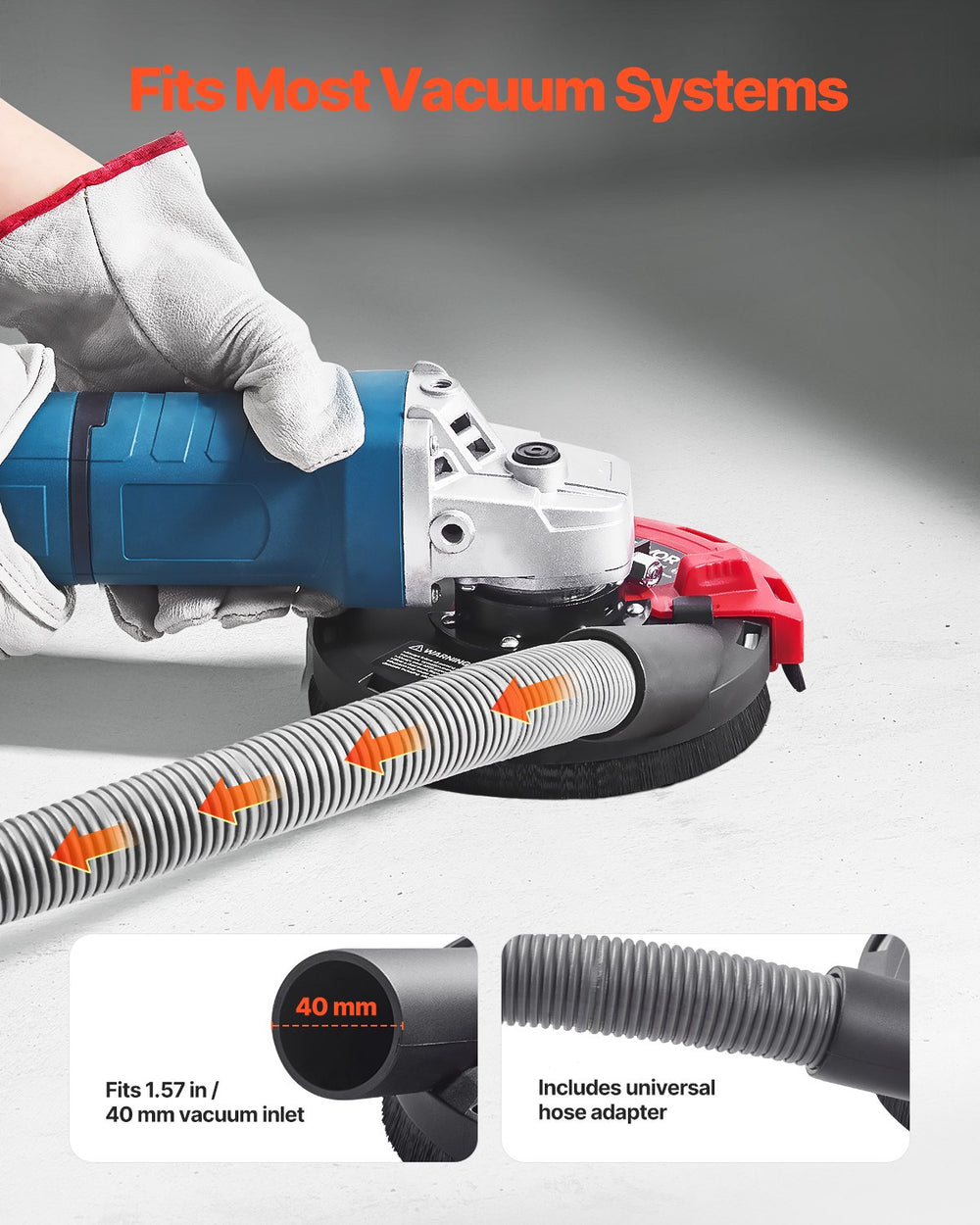 VEVOR Grinding Dust Shroud for Angle Grinder, Universal 4-5 in, Surface Grinder Dust Shroud with 6 Clamping Washers, Connect to Vacuum Cleaner, Suitable for Grinding Wood Concrete Wall Stone