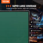 VEVOR Welding Screen with Frame, 1.8 x 1.8 m Welding Curtain Screen, Flame-Resistant Vinyl Welding Protection Screen on 4 Swivel Wheels (2 Lockable), Moveable & Professional for Workshop/Industrial, Green