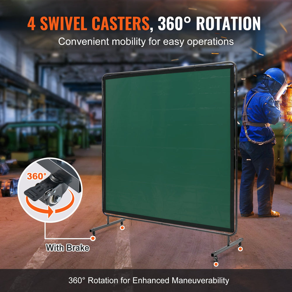 VEVOR Welding Screen with Frame, 1.8 x 1.8 m Welding Curtain Screen, Flame-Resistant Vinyl Welding Protection Screen on 4 Swivel Wheels (2 Lockable), Moveable & Professional for Workshop/Industrial, Green