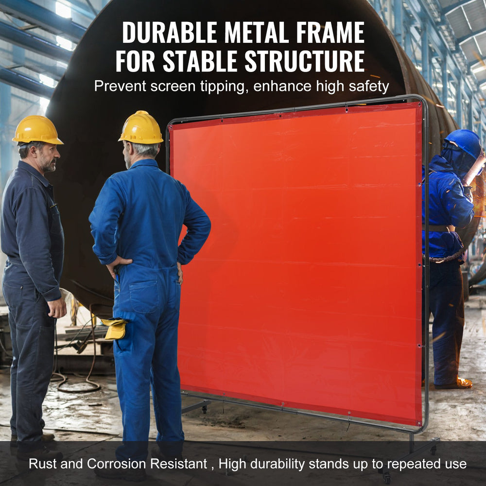 VEVOR Welding Screen with Frame, 1.8 x 1.8 m Welding Curtain Screen, Flame-Resistant Vinyl Welding Protection Screen on 4 Swivel Wheels (2 Lockable), Moveable & Professional for Workshop/Industrial, Red